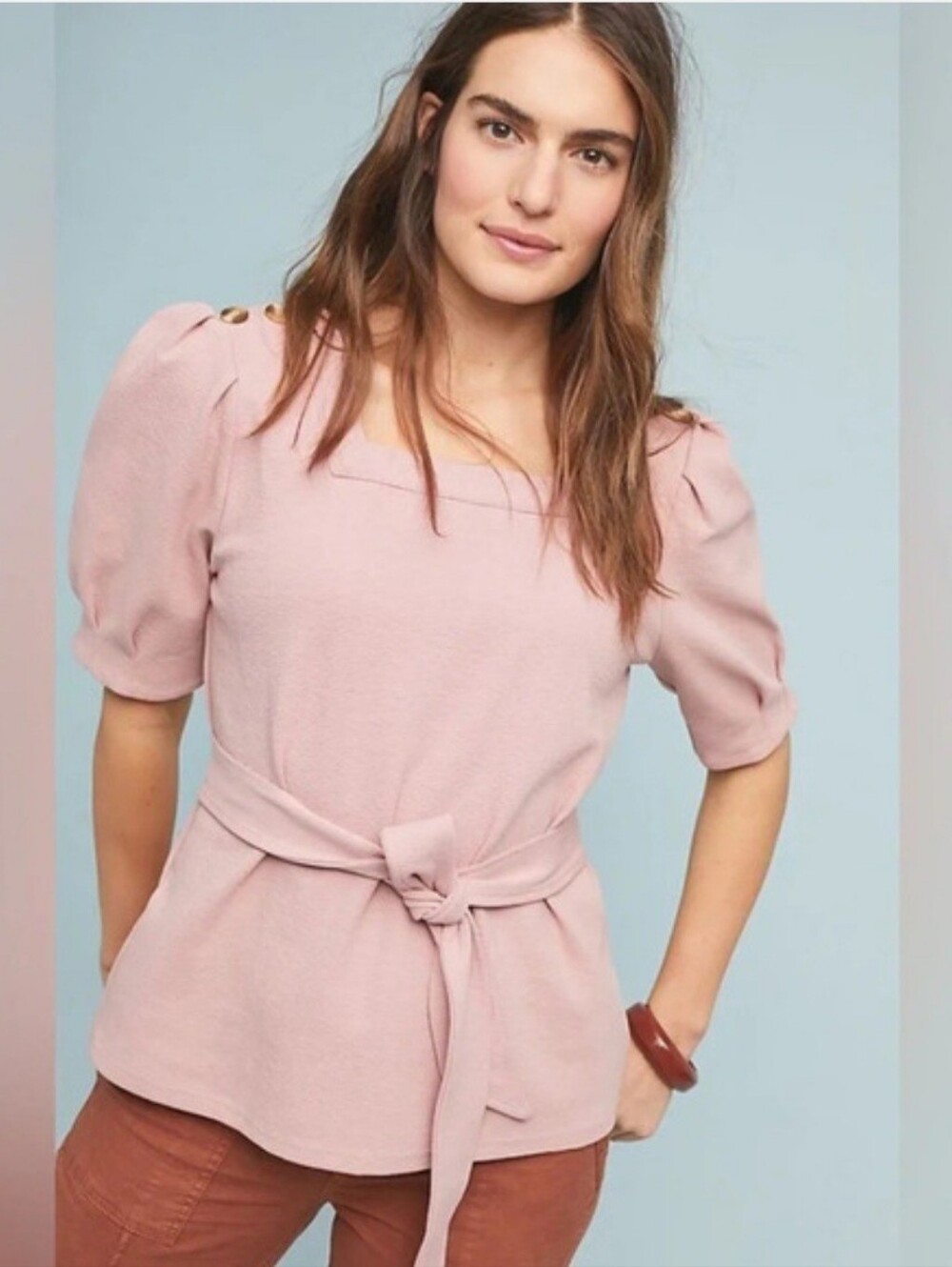 Current Air By  Anthropologie Blush Pink Knit Top W Attached Belt Large